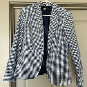 Zara Gingham Navy Blazer
